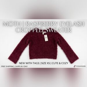 MOTH Anthropologie Raspberry Eyelash Knit Cropped Sweater NWT XS